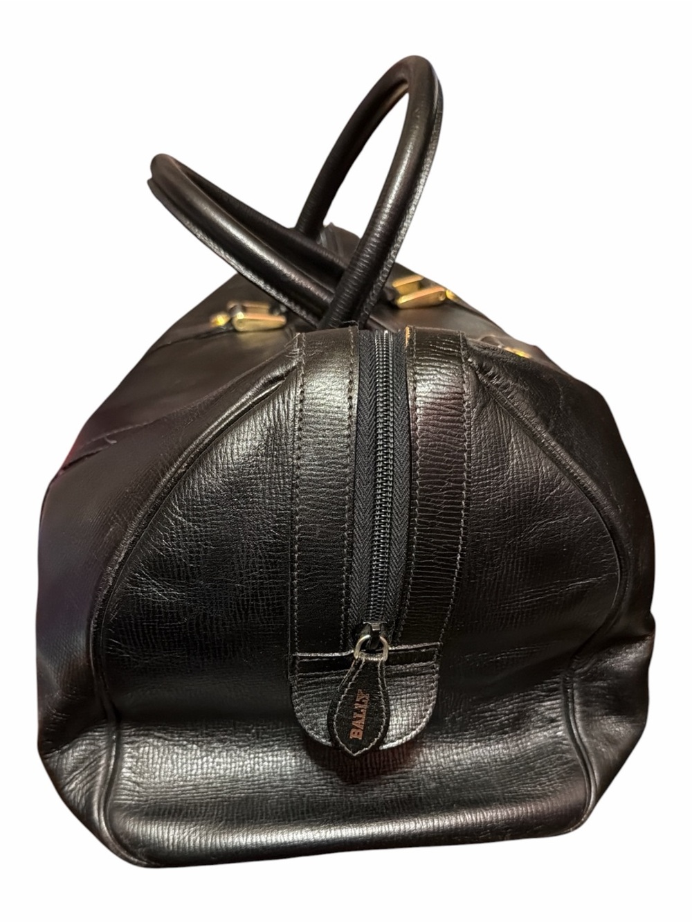 Vintage Bally Switzerland Black Grained Leather Boston Duffle Travel Bag - Picture 2 of 6